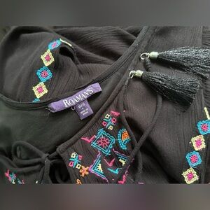 ROAMAN'S EMBROIDERED BLACK MAXI DRESS Plus Size L 18/20 Flowy Lined Boho Tassels
